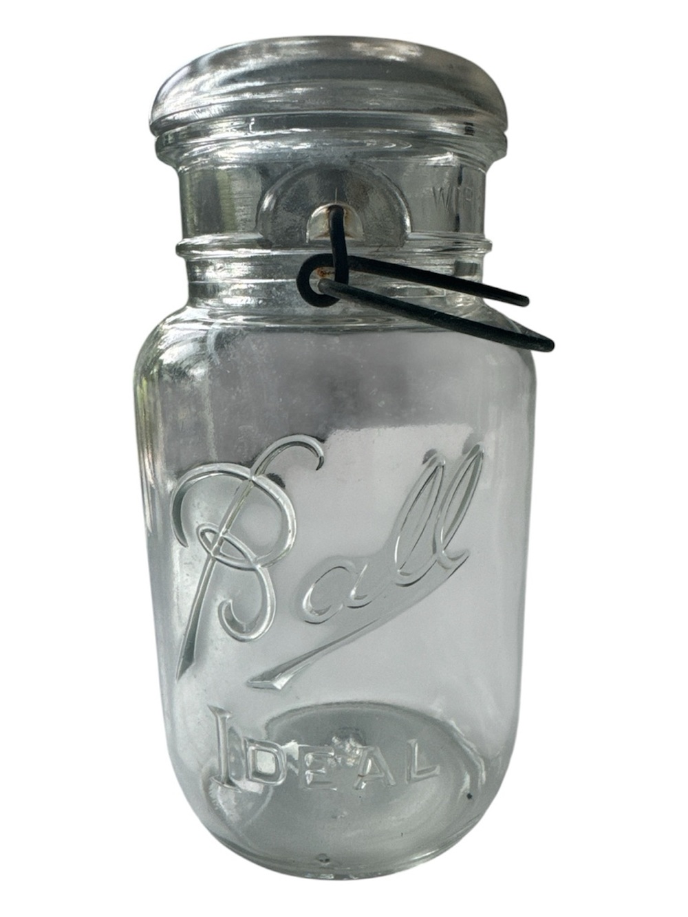 Vintage Ball Quart Clear Glass Airtight Storage Jar with Wire Bail Lid - Clear